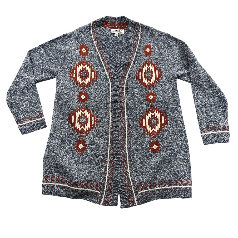 Back In The Saddle Large Open‎ Front Sweater 100% Acrylic Long Sleeve Aztec